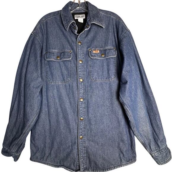 Vtg Carhartt Y2K Jacket Men Sz S Blue Denim Fleece Lined Shacket Work Unisex EC - Picture 2 of 16
